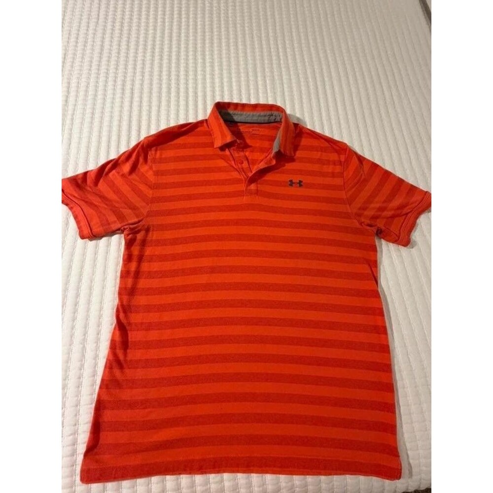 Under Armour HeatGear Orange Striped Polo Shirt Men’s Size Large